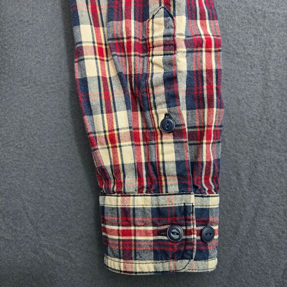 L.L. Bean Men S Reg Red Blue Plaid Button Up Denim Long Sleeve Shirt - Picture 4 of 11
